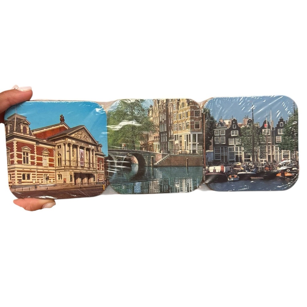 AMSTERDAM Netherlands Vintage Travel Souvenir Collectible 6 Coasters Set C72Q